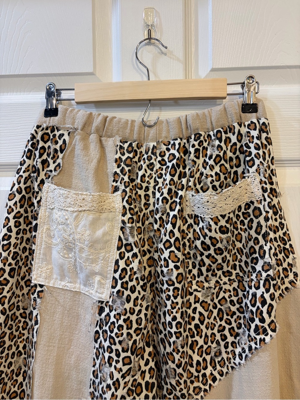 POL NWT Jacquard Leopard Print Patchwork Distressed Jogger Brown Cream Black - Picture 14 of 16
